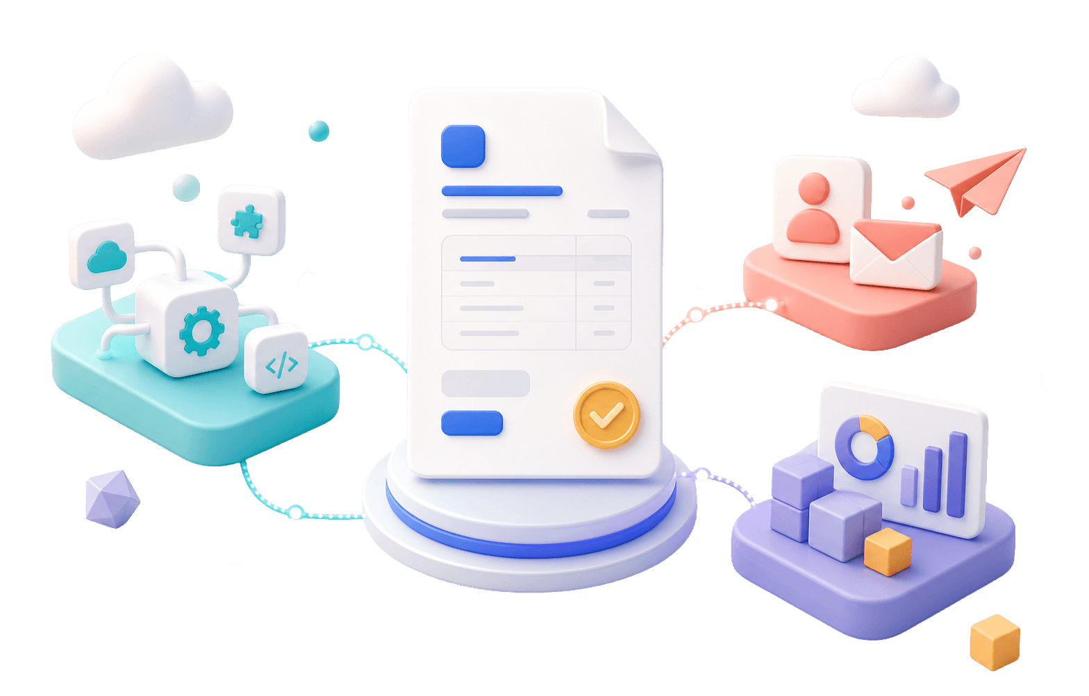 Ilustración de la factura electrónica conectada con integración, clientes y operación