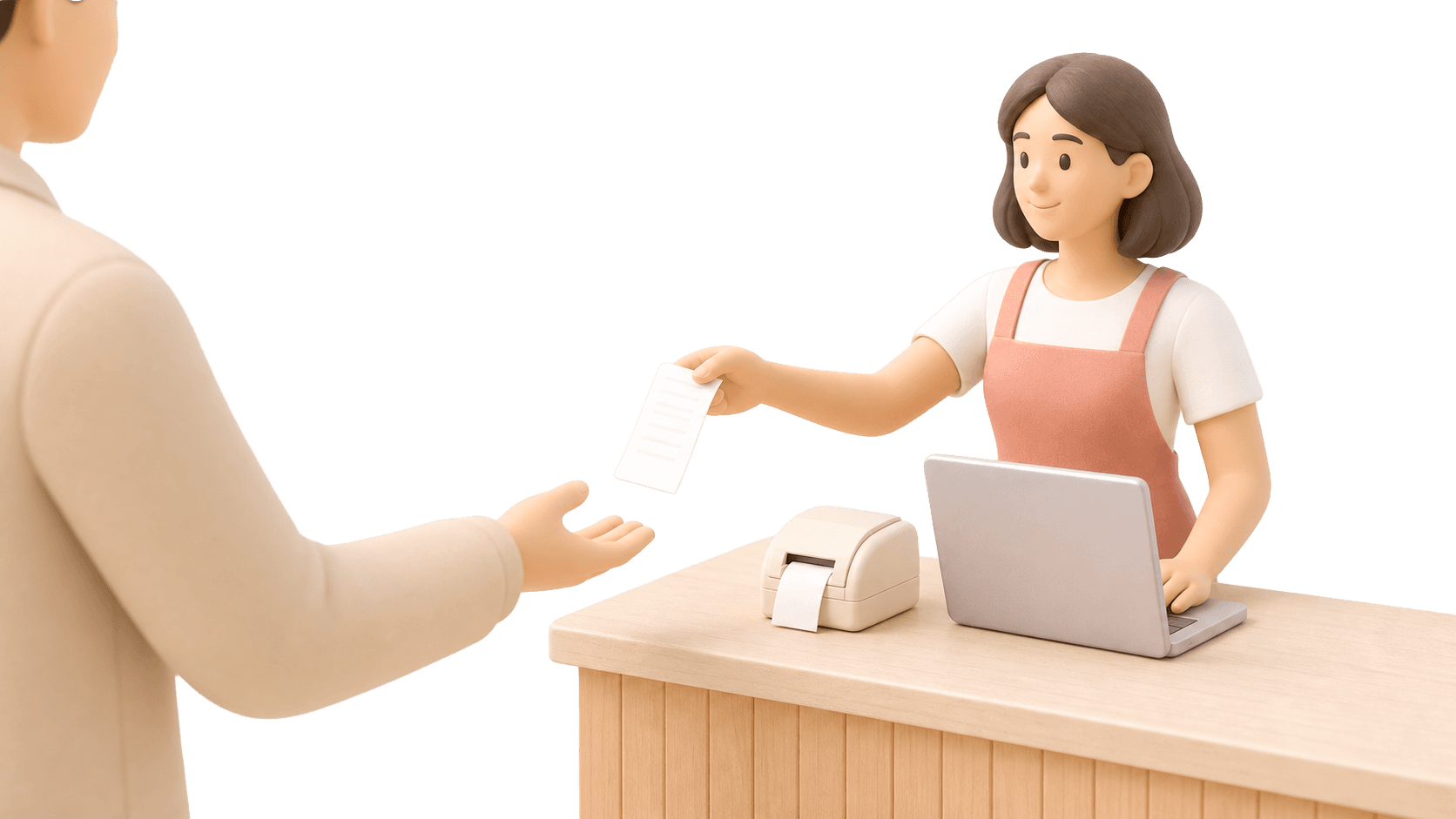 Una emprendedora entrega un recibo impreso a su cliente desde su sistema de punto de venta
